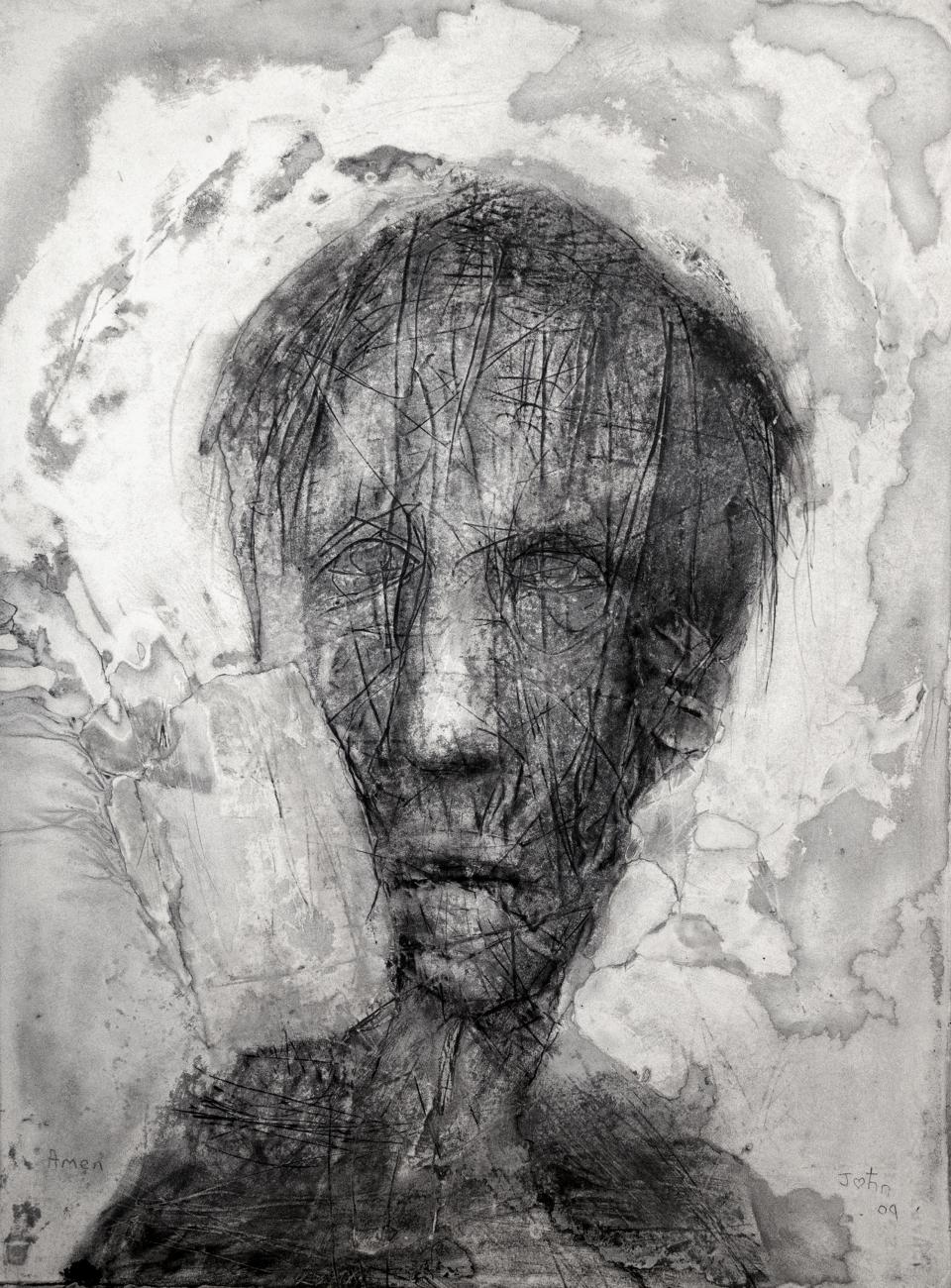 Self portrait - Exhausted   2009  charcoal on paper 77 x 57 cm $3,500 (framed)