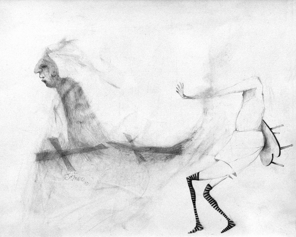 reluctant to follow  1990  pencil on paper  20 x 30 cm  SOLD